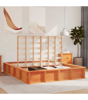vidaXL Bed Frame Wax Brown 150 x 200 cm Solid Pine Wood