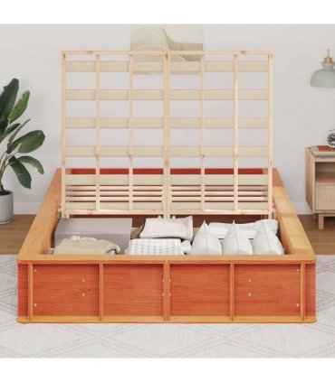vidaXL Bed Frame Wax Brown 135 x 190 cm Solid Pine Wood