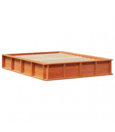 vidaXL Bed Frame Wax Brown 135 x 190 cm Solid Pine Wood