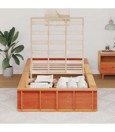 vidaXL Bed Frame Wax Brown 100 x 200 cm Solid Pine Wood
