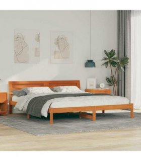 vidaXL Bed Frame with Headboard Brown 200 x 200 cm Solid Pine Wood