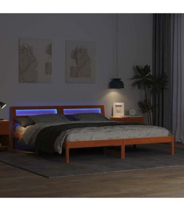 vidaXL Bed Frame with Headboard Brown 200 x 200 cm Solid Pine Wood