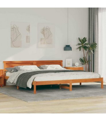 vidaXL Bed Frame with Headboard Wax Brown 200 x 200 cm Solid Pine Wood