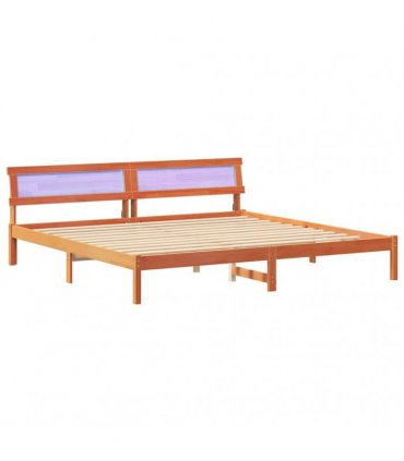 vidaXL Bed Frame with Headboard Wax Brown 200 x 200 cm Solid Pine Wood