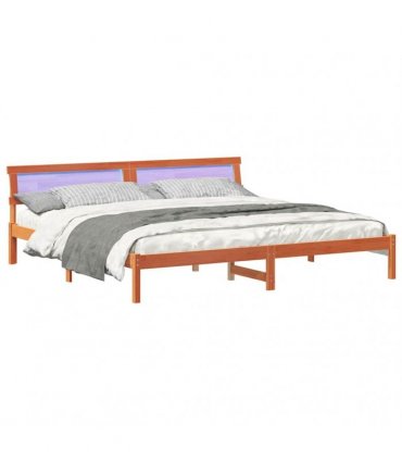 vidaXL Bed Frame with Headboard Wax Brown 200 x 200 cm Solid Pine Wood