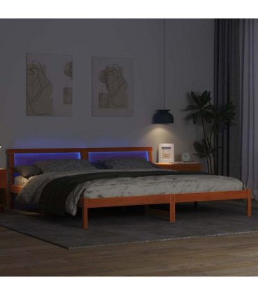 vidaXL Bed Frame with Headboard Wax Brown 200 x 200 cm Solid Pine Wood