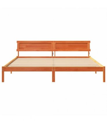vidaXL Bed Frame with Headboard Wax Brown 200 x 200 cm Solid Pine Wood