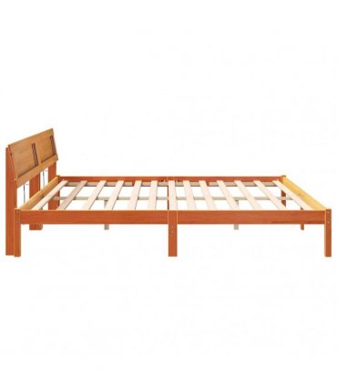 vidaXL Bed Frame with Headboard Wax Brown 200 x 200 cm Solid Pine Wood
