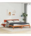 vidaXL Bed Frame with Headboard Wax Brown 200 x 200 cm Solid Pine Wood