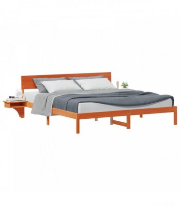vidaXL Bed Frame with Headboard Wax Brown 200 x 200 cm Solid Pine Wood