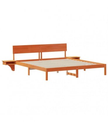 vidaXL Bed Frame with Headboard Wax Brown 200 x 200 cm Solid Pine Wood