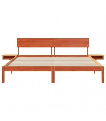 vidaXL Bed Frame with Headboard Wax Brown 200 x 200 cm Solid Pine Wood