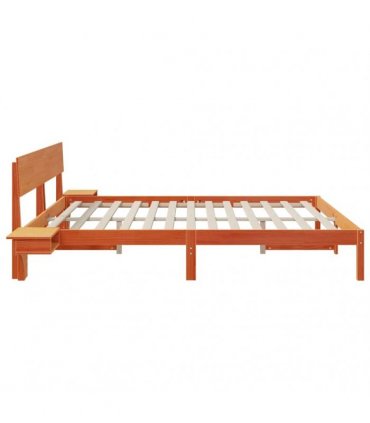 vidaXL Bed Frame with Headboard Wax Brown 200 x 200 cm Solid Pine Wood