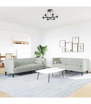 vidaXL Living Room Couch 2 pcs Light Grey Velvet
