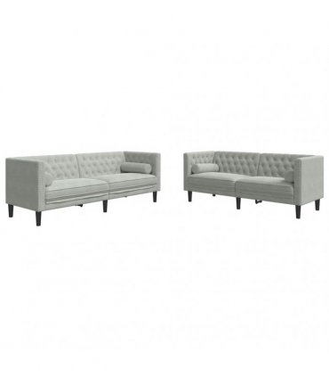 vidaXL Living Room Couch 2 pcs Light Grey Velvet