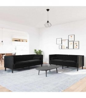 vidaXL Living Room Couch 2 pcs Black Velvet