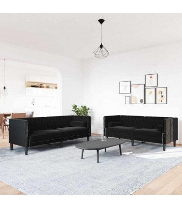 vidaXL Living Room Couch 2 pcs Black Velvet