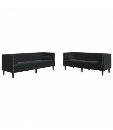 vidaXL Living Room Couch 2 pcs Black Velvet