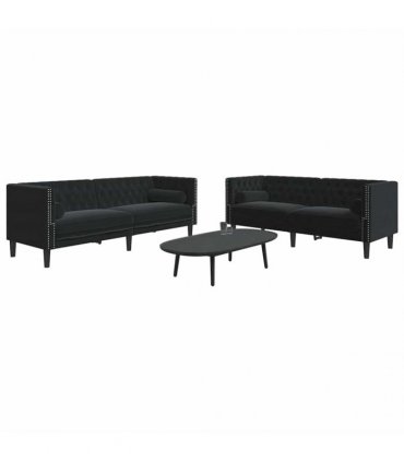 vidaXL Living Room Couch 2 pcs Black Velvet
