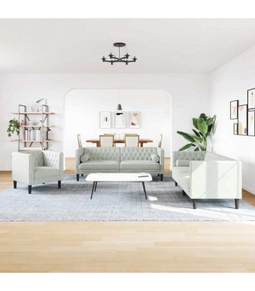 vidaXL Living Room Couch 3 pcs Light Grey Velvet