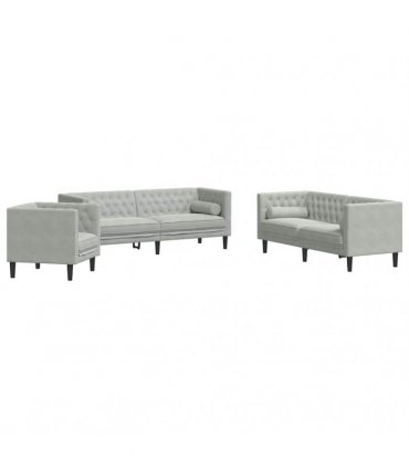 vidaXL Living Room Couch 3 pcs Light Grey Velvet
