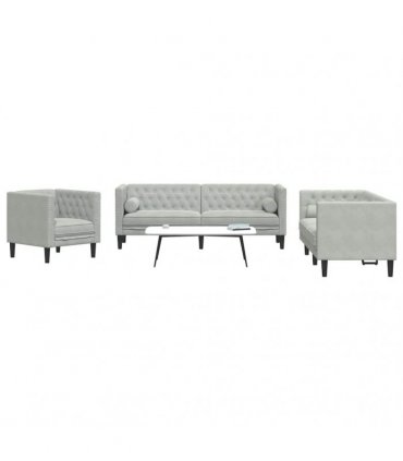 vidaXL Living Room Couch 3 pcs Light Grey Velvet