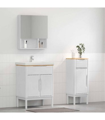 vidaXL Bathroom Furniture Set FLORO 2 pcs White Solid Pine Wood