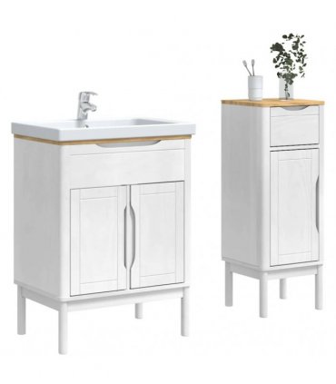 vidaXL Bathroom Furniture Set FLORO 2 pcs White Solid Pine Wood