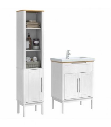 vidaXL Bathroom Furniture Set FLORO 2 pcs White Solid Pine Wood