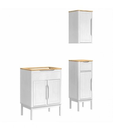 vidaXL Bathroom Furniture Set FLORO 3 pcs White Solid Pine Wood
