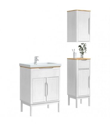 vidaXL Bathroom Furniture Set FLORO 3 pcs White Solid Pine Wood