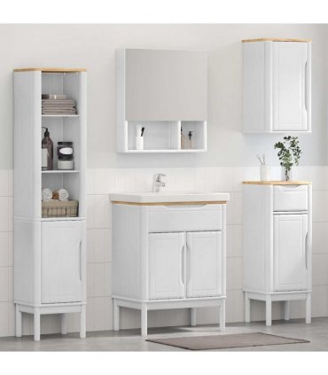 vidaXL Bathroom Furniture Set FLORO 4 pcs White Solid Pine Wood