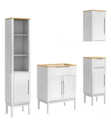vidaXL Bathroom Furniture Set FLORO 4 pcs White Solid Pine Wood