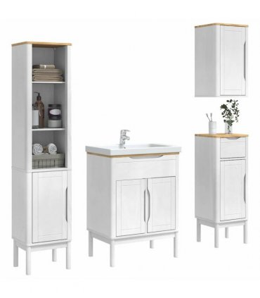 vidaXL Bathroom Furniture Set FLORO 4 pcs White Solid Pine Wood