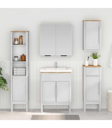 vidaXL Bathroom Furniture Set FLORO 4 pcs White Solid Pine Wood
