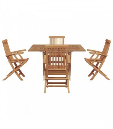 vidaXL Garden Dining Set Folding Brown Soild Teak Wood