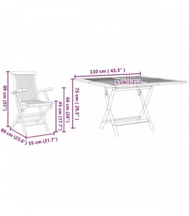 vidaXL Garden Dining Set Folding Brown Soild Teak Wood