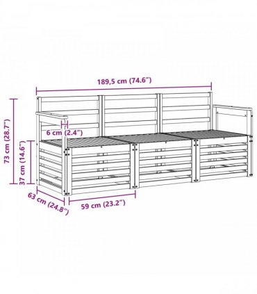 vidaXL Outdoor Sofa Set 3 pcs 3-Seaters White Solid Acacia Wood