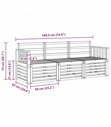 vidaXL Outdoor Sofa Set 3 pcs 3-Seaters White Solid Acacia Wood