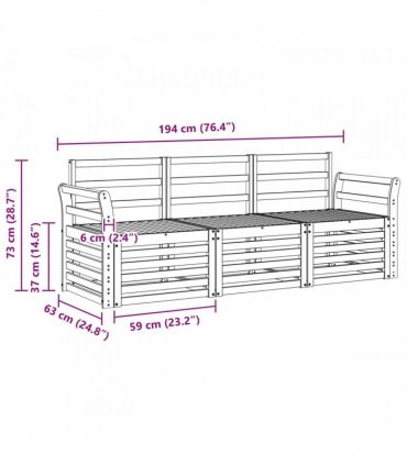 vidaXL Outdoor Sofa Set 3 pcs 3-Seaters White Solid Acacia Wood