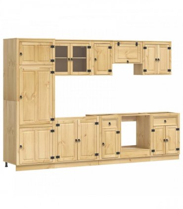 vidaXL Cabinet SKI 9 pcs Honey Brown Solid Pine Wood