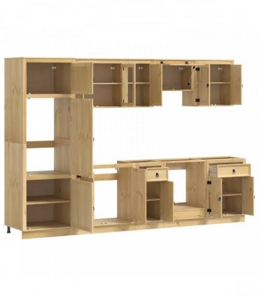vidaXL Cabinet SKI 9 pcs Honey Brown Solid Pine Wood