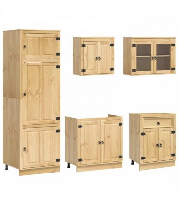 vidaXL Cabinet SKI 9 pcs Honey Brown Solid Pine Wood