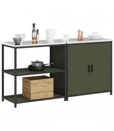 vidaXL Kitchen Storage Set HATTEM 2 pcs Olive Green Cold-rolled Steel