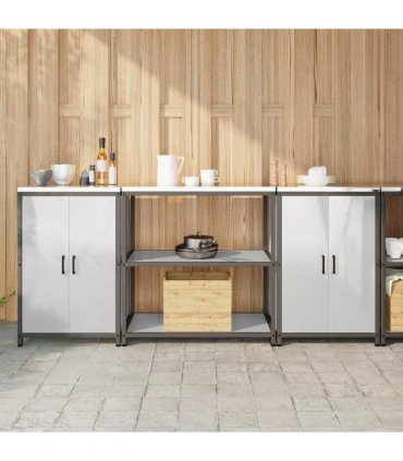 vidaXL Kitchen Storage Set HATTEM 3 pcs Silver 210 x 50 x 92 cm