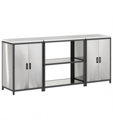 vidaXL Kitchen Storage Set HATTEM 3 pcs Silver 210 x 50 x 92 cm