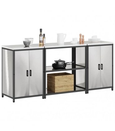vidaXL Kitchen Storage Set HATTEM 3 pcs Silver 210 x 50 x 92 cm
