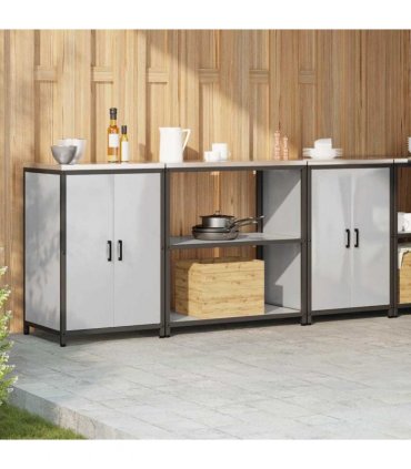 vidaXL Kitchen Storage Set HATTEM 3 pcs Silver 210 x 50 x 92 cm