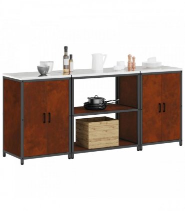 vidaXL Kitchen Storage Set HATTEM 3 pcs Rusty 210 x 50 x 92 cm Steel