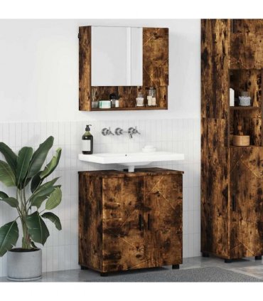vidaXL Bathroom Furniture Set 2 pcs Smoked Oak 61 x 35 x 64 cm